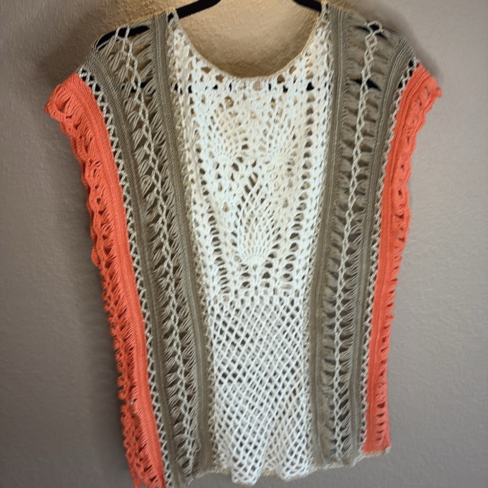 Chico's Boho Crochet Floral Knit Festival Open Knit Sweater/ Size 3/ XL - Picture 7 of 9